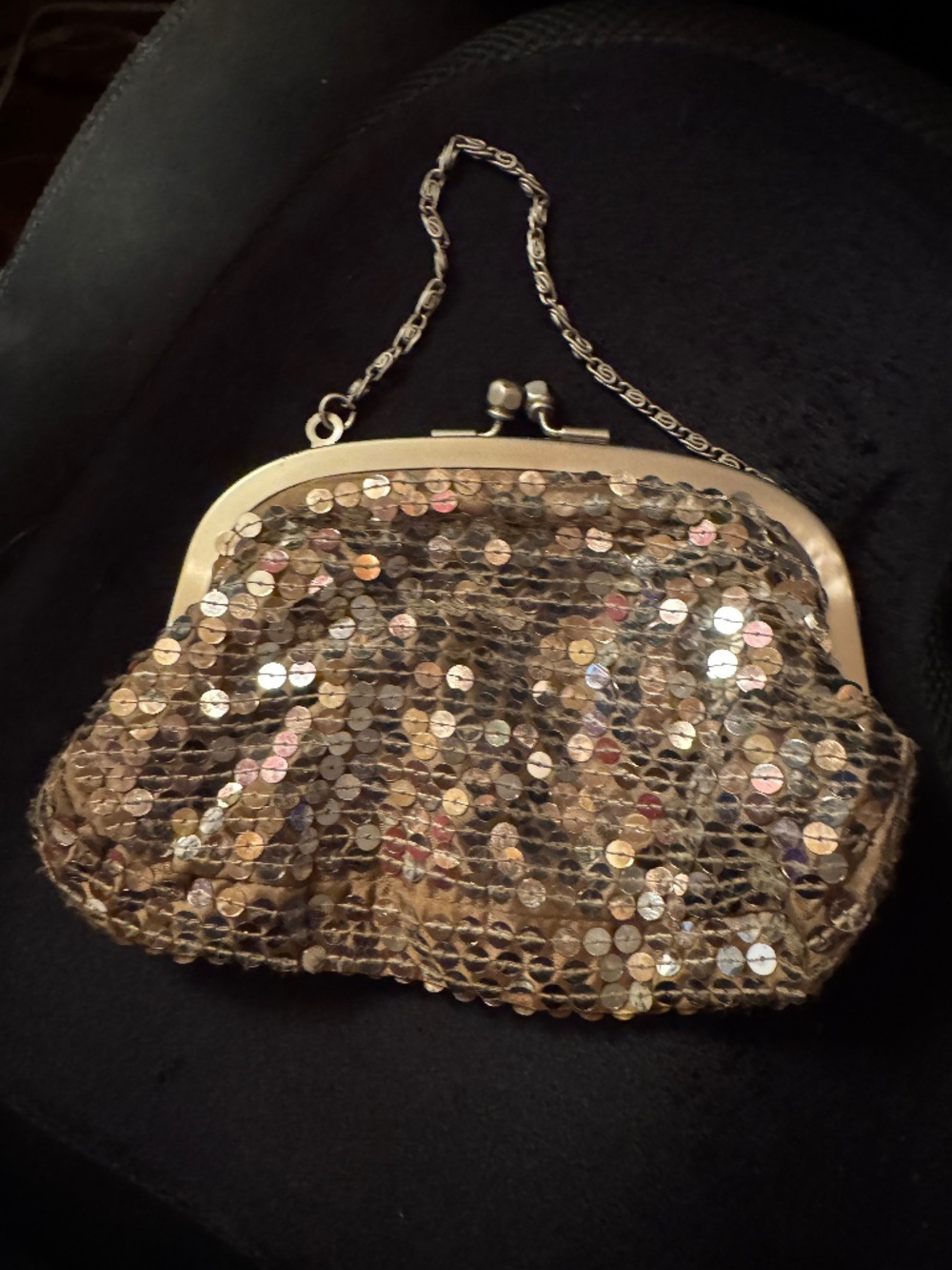 Vintage Y2K Old Navy Sequin Clutch Evening Bag Gold Chain Handle